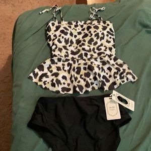 Leopard print tankini top with high waisted bottom
